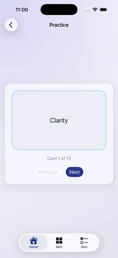 Flashcard practice screen