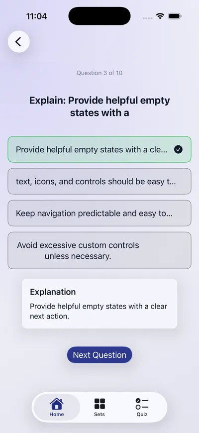 Quiz mode screen